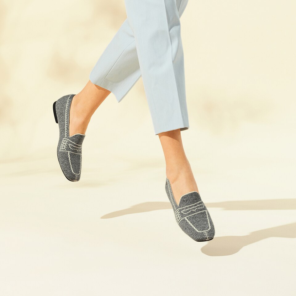 Sierra Square-toe Wool Loafers in Rich Grey - Women's Shoes | VIVAIA