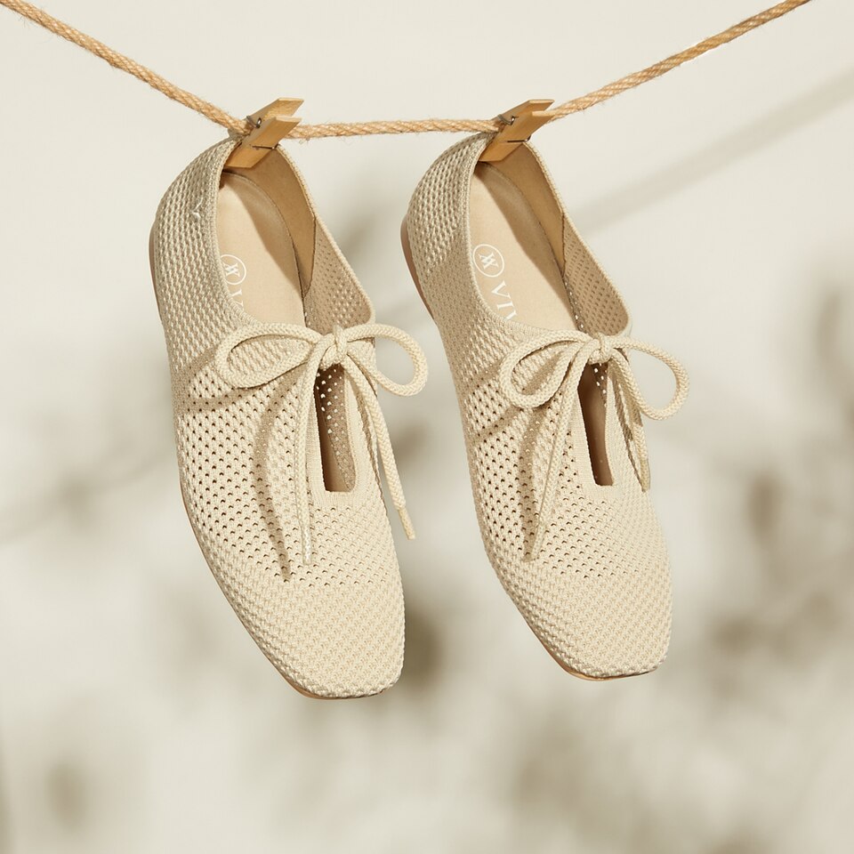 Vanessa Squaretoe Flats in Cream Ivory Women's Sustainable, Washable